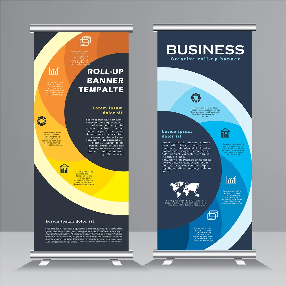 Colorful business stand up banners that can be customized as needed. 